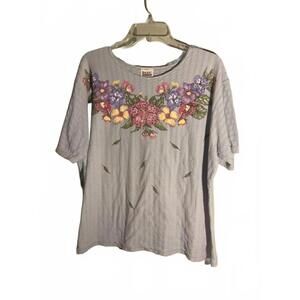 Vintage Basic Editions Plus Floral Embroidered Top 2X